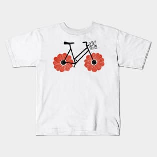 Flowered Powered Bike Red Anemone Kids T-Shirt